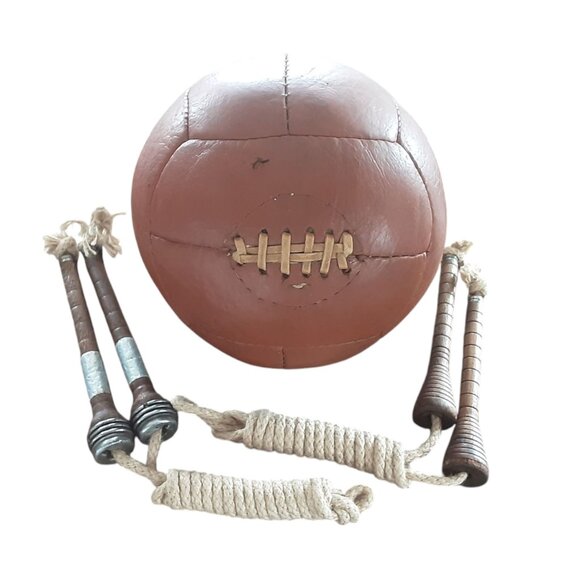 Other - Antique 1930's 12 Panel Leather Medicine Ball & 2 Skipping Jump Ropes